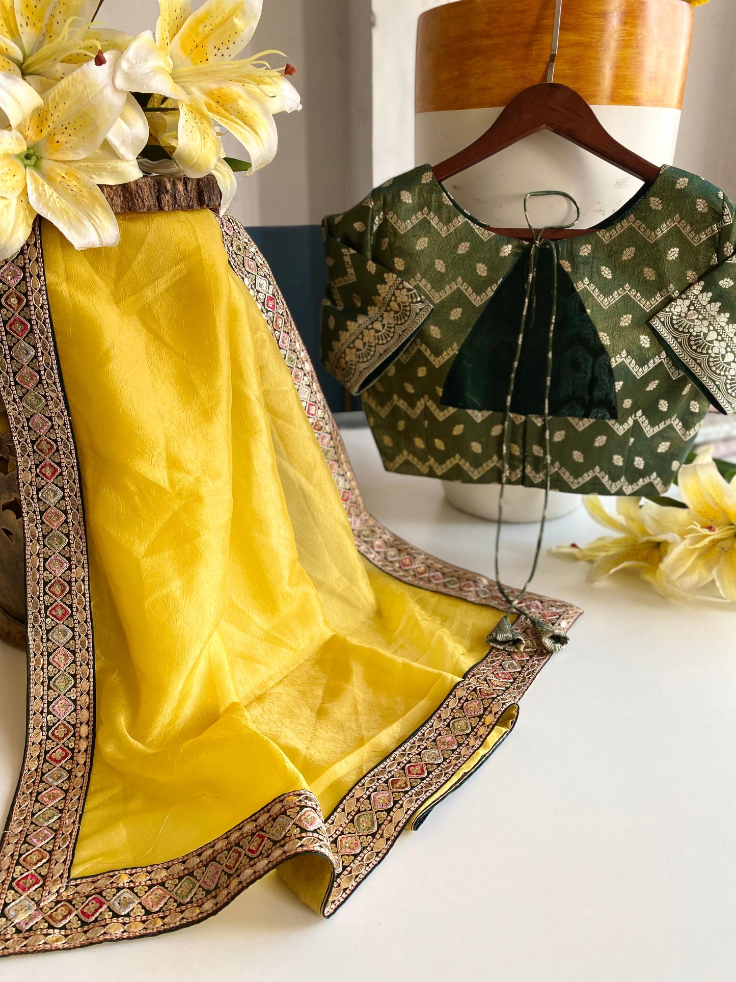 Yellow soft tissue silk saree