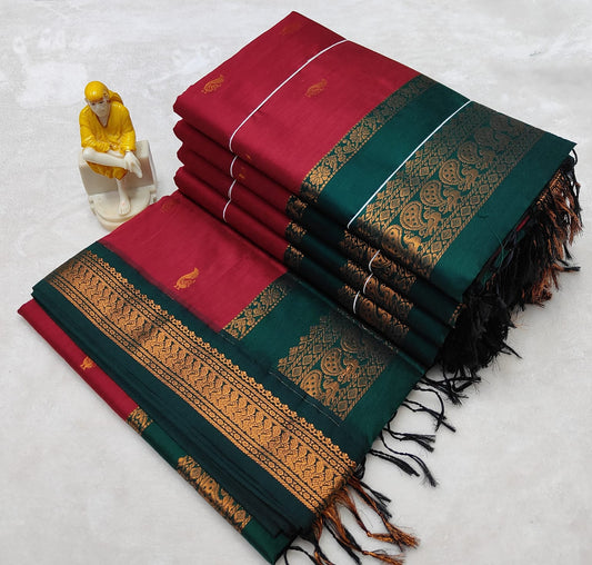 Red with Green Silk Cotton Saree