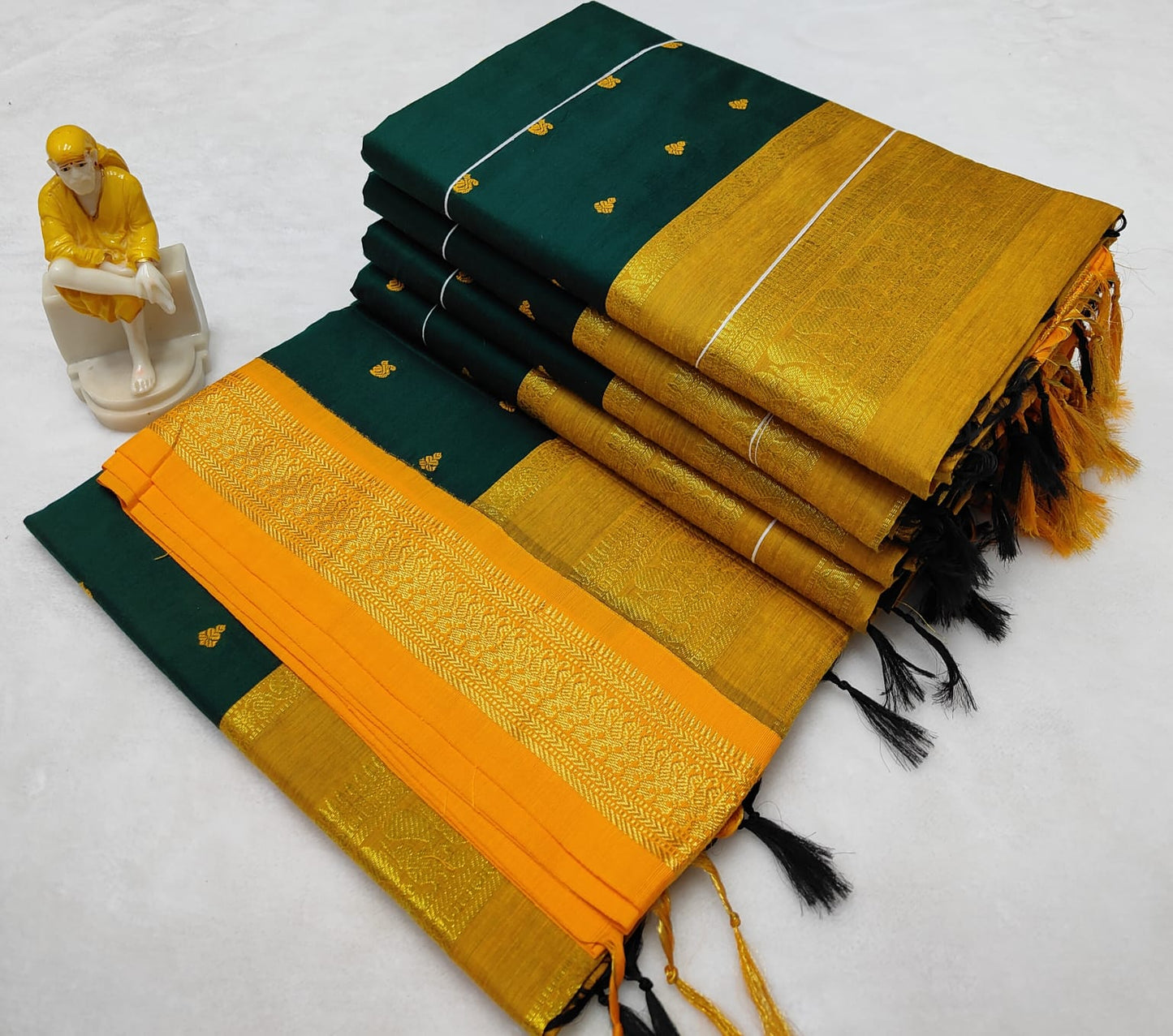 Green with Yellow Silk Cotton Saree