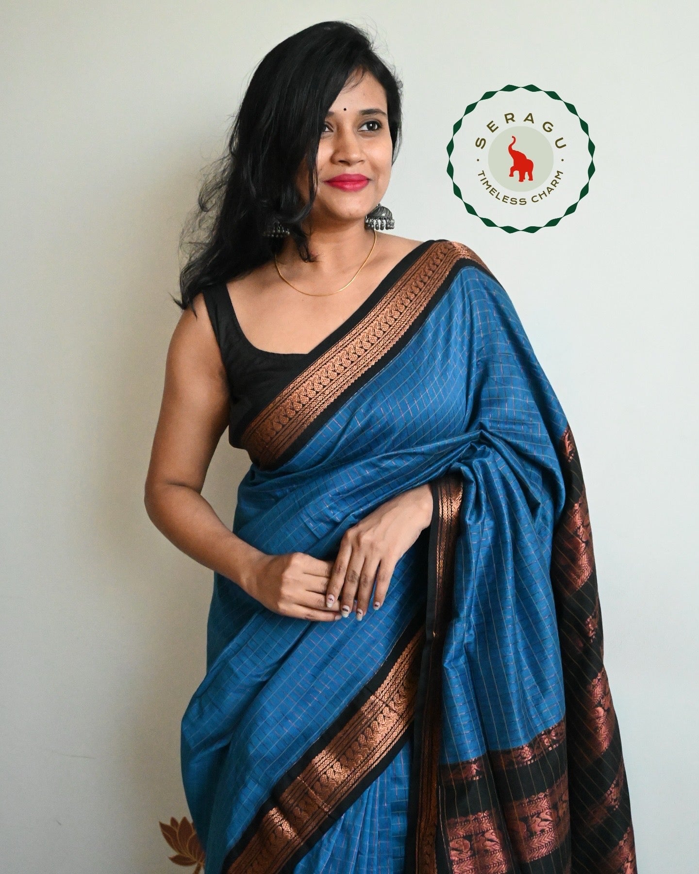 Blue with black silk cotton saree