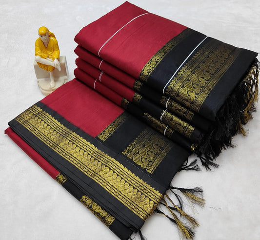 Red with Black Silk Cotton Saree