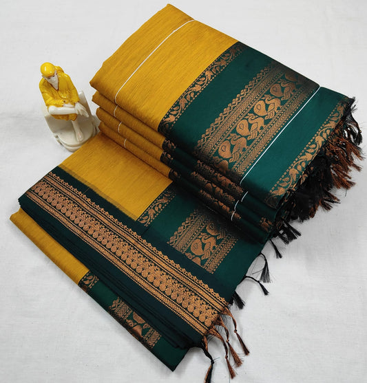 Yellow with Green Silk Cotton Saree