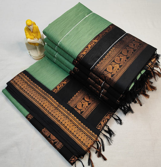 Green with Black Silk Cotton Saree