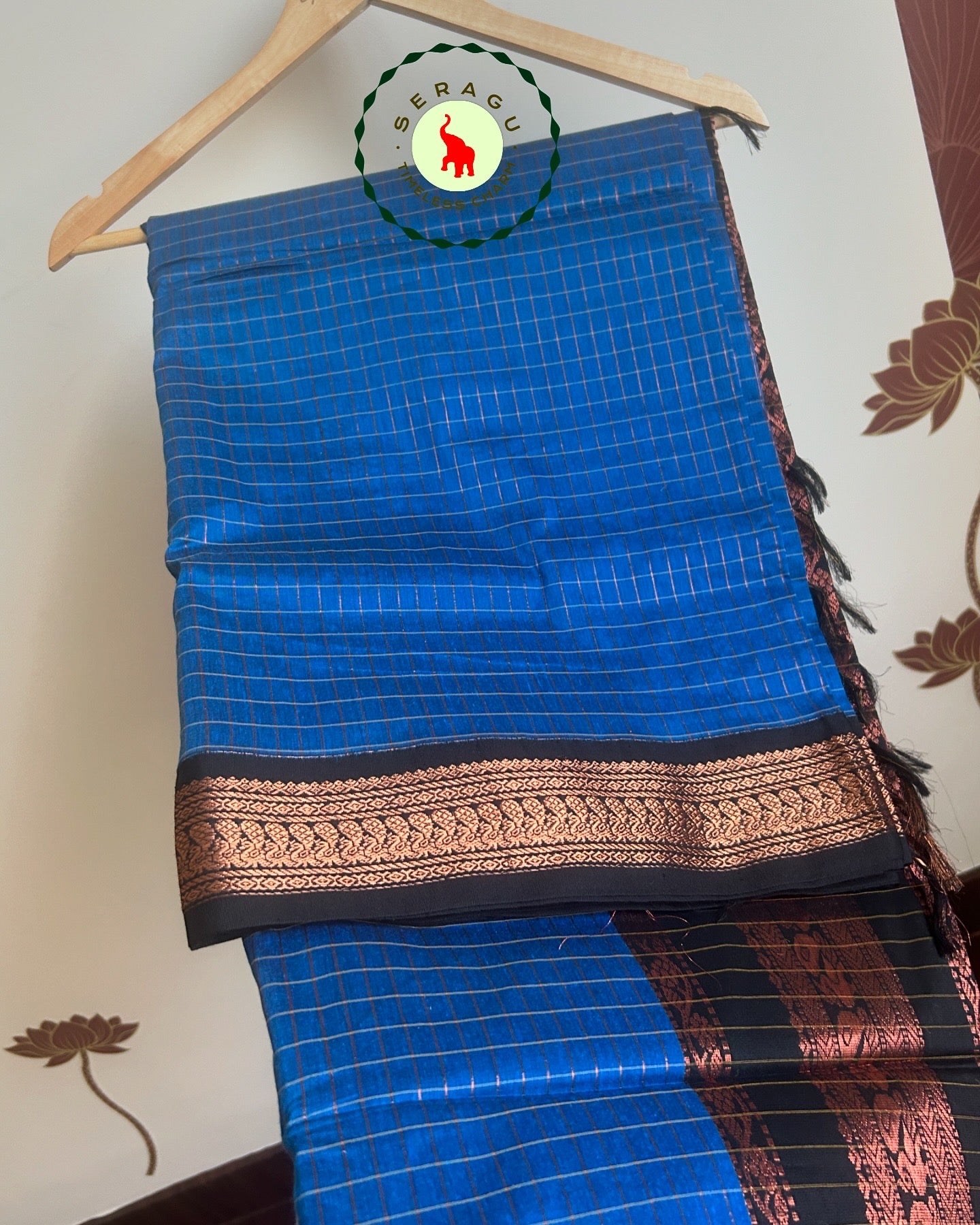 Blue with black silk cotton saree