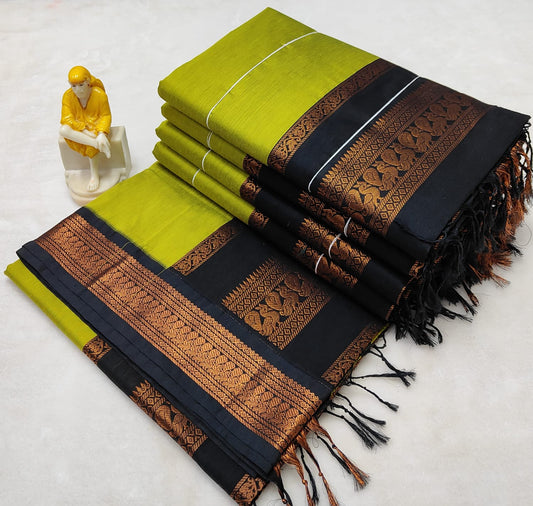 Yellow with Black Silk Cotton Saree