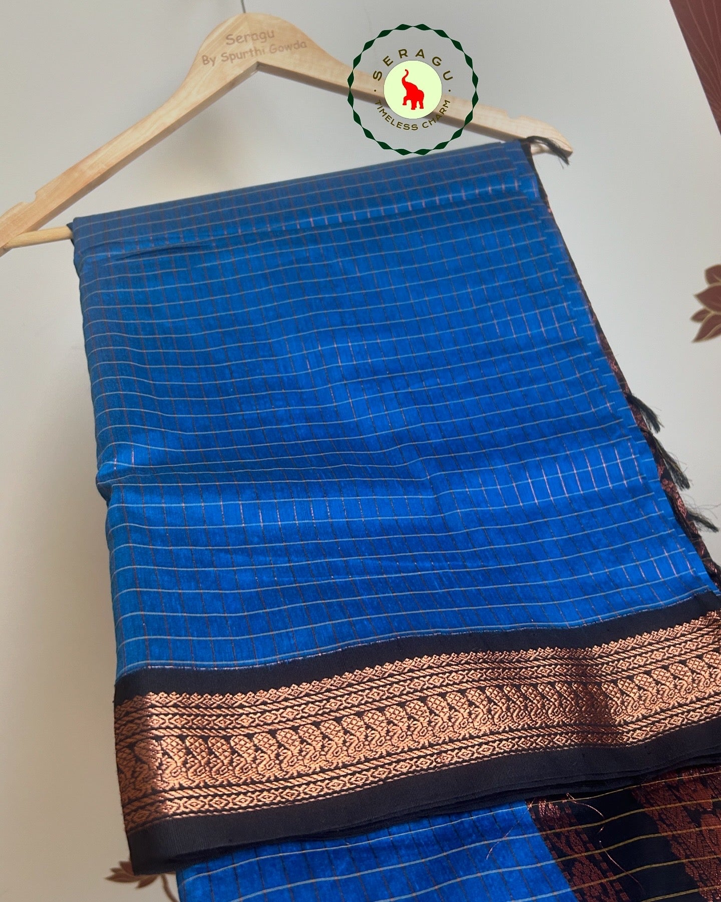 Blue with black silk cotton saree