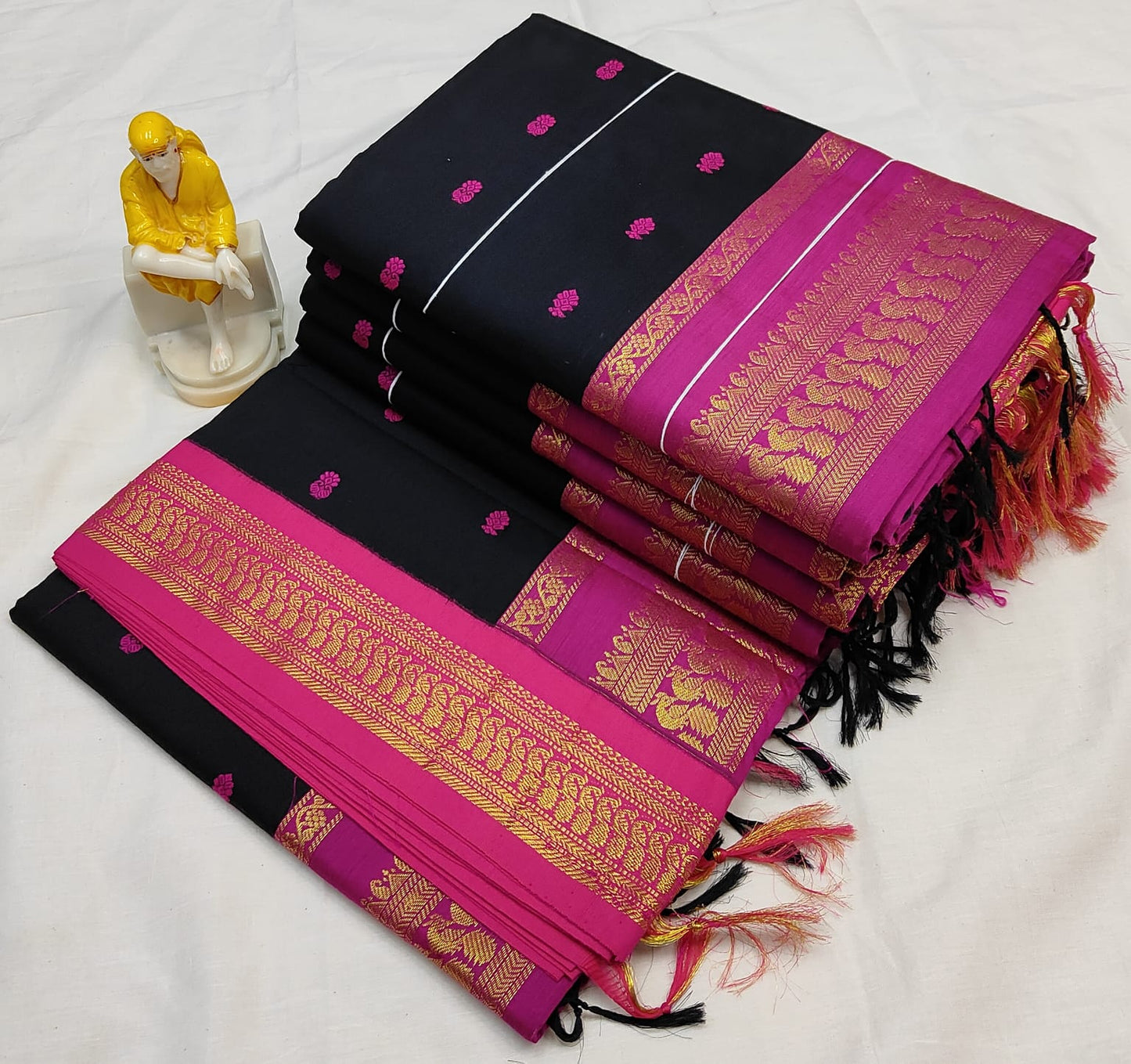 Pink with Black  Silk Cotton Saree