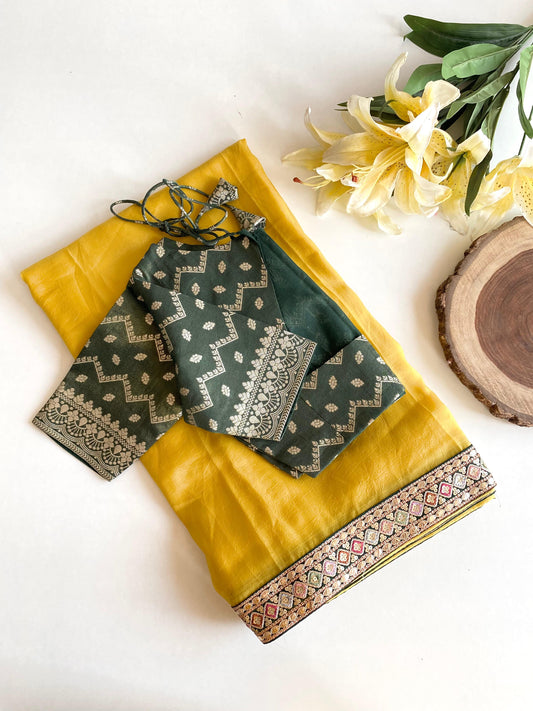 Yellow soft tissue silk saree