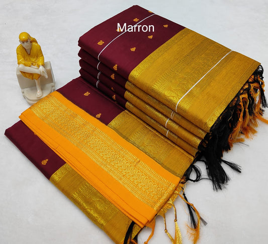 Maroon with Yellow Silk Cotton Saree