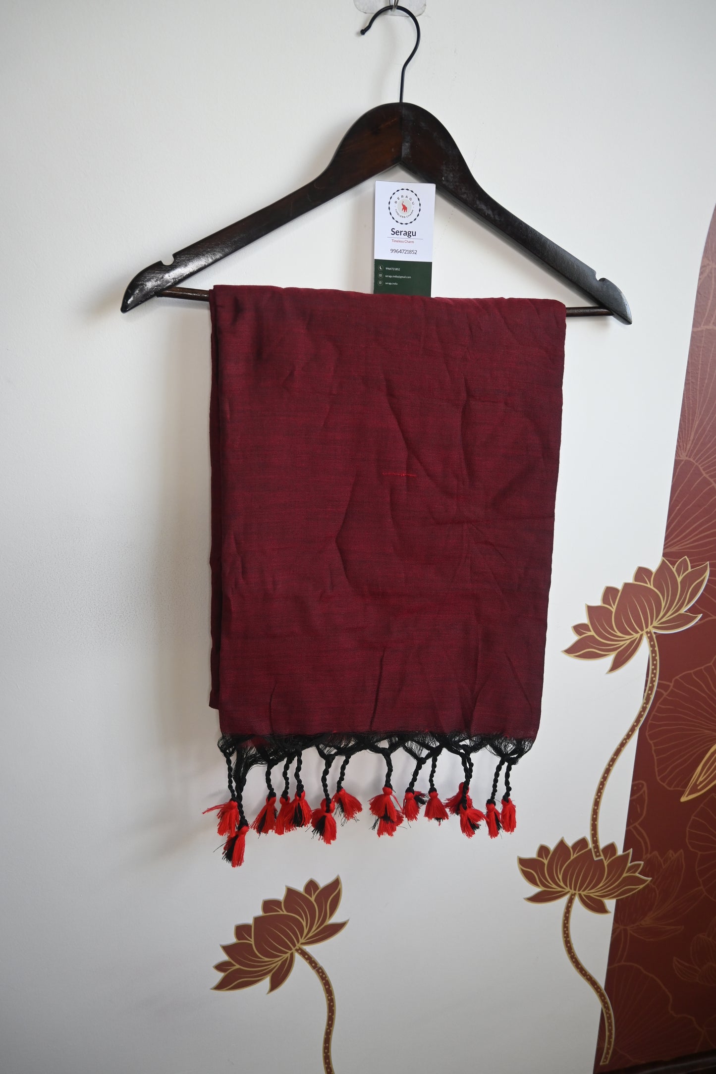 Plain Khadi Cotton With Long Tassels Saree