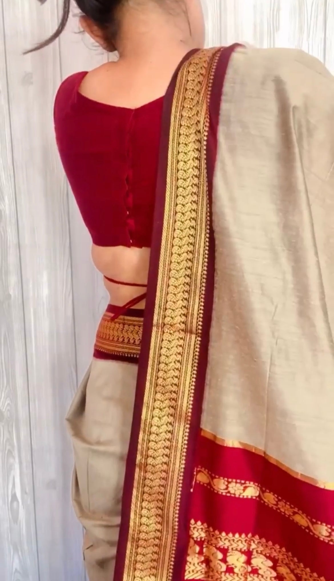 Red and Beige Silk Cotton Saree