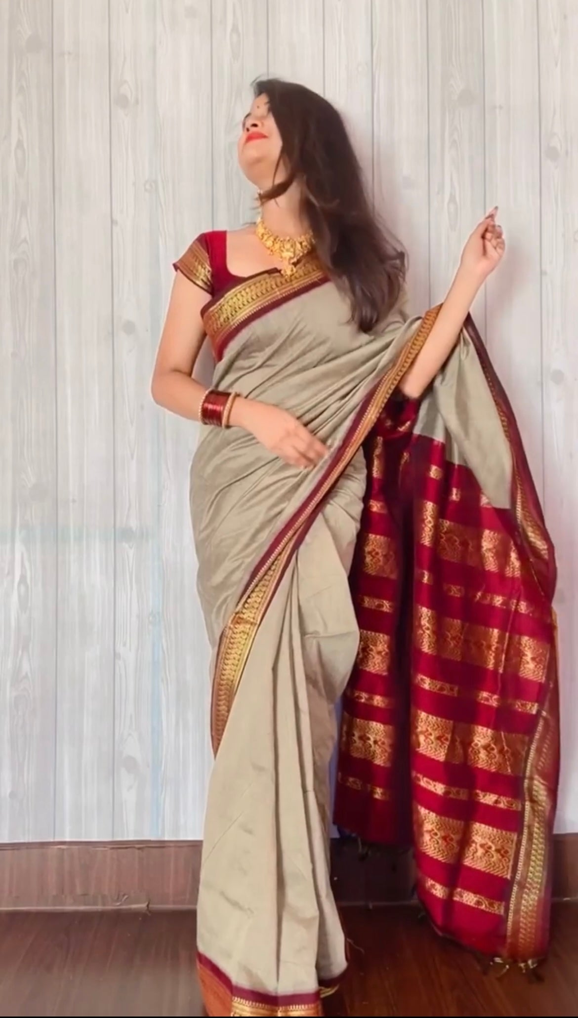 Red and Beige Silk Cotton Saree