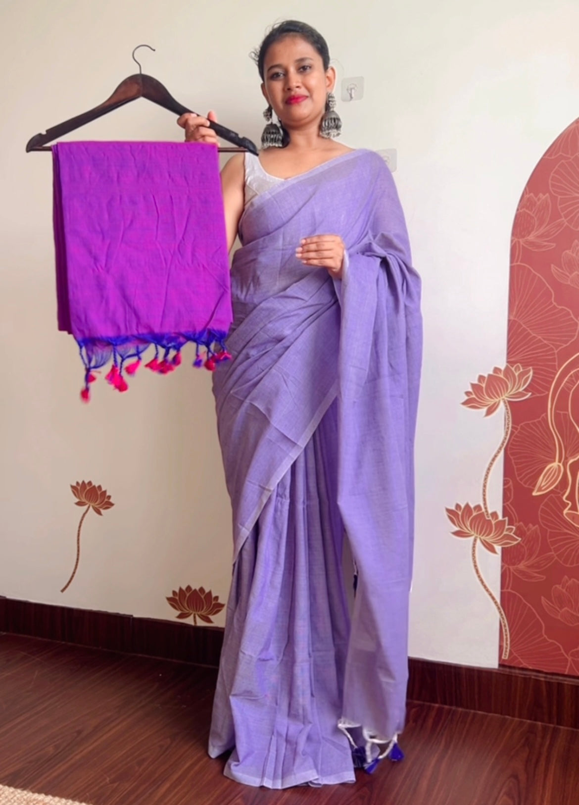 Plain Khadi Cotton With Long Tassels Saree