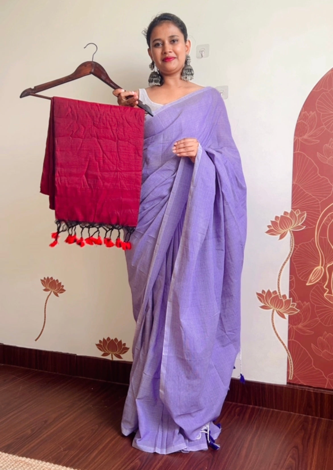 Plain Khadi Cotton With Long Tassels Saree