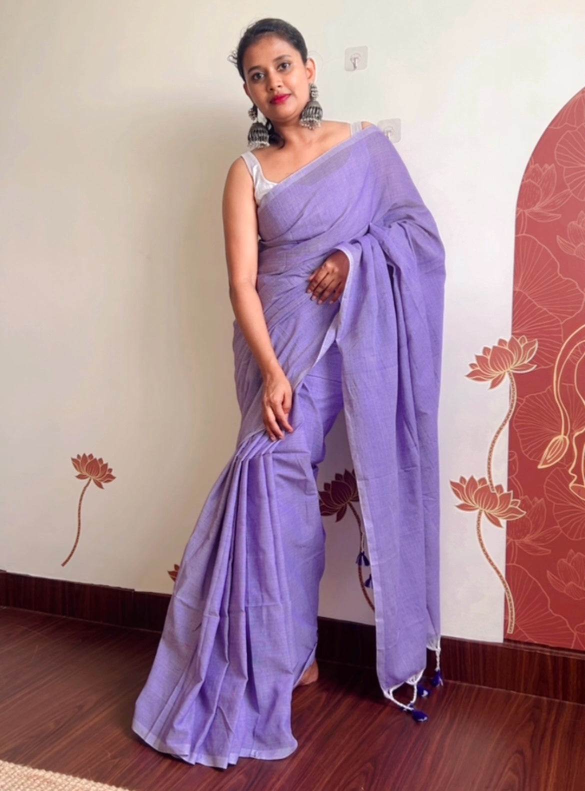 Plain Khadi Cotton With Long Tassels Saree