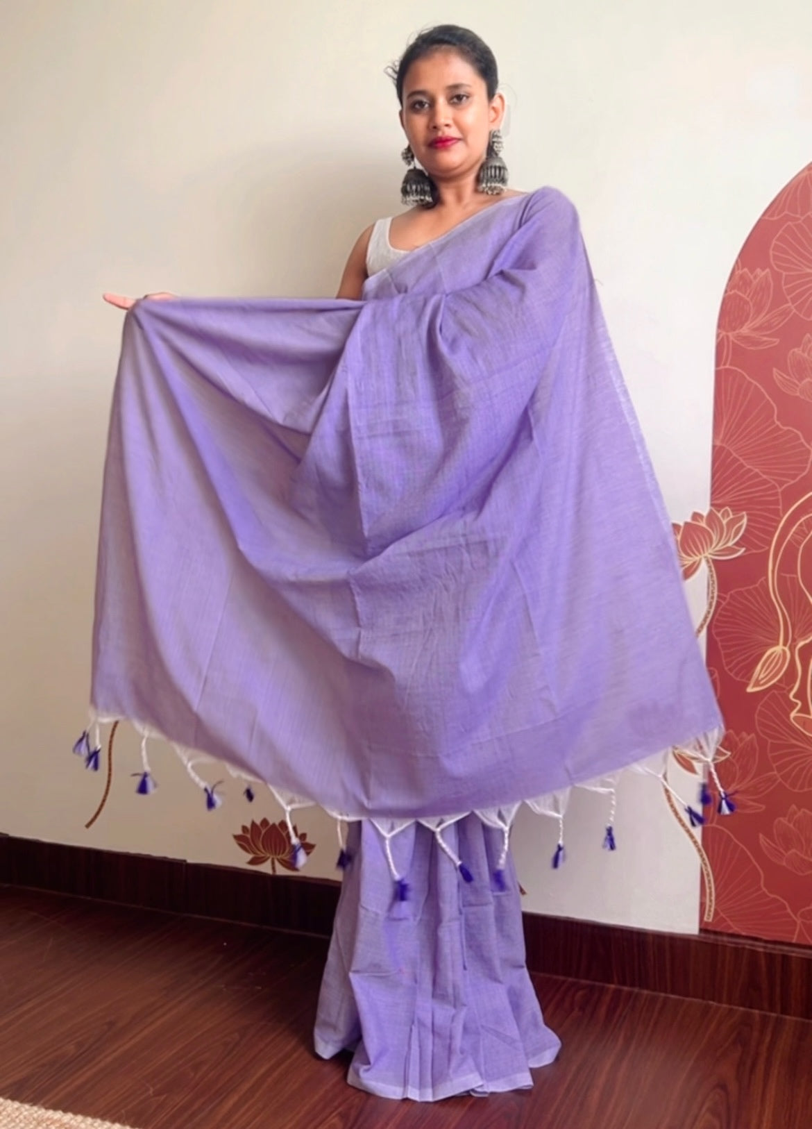 Plain Khadi Cotton With Long Tassels Saree