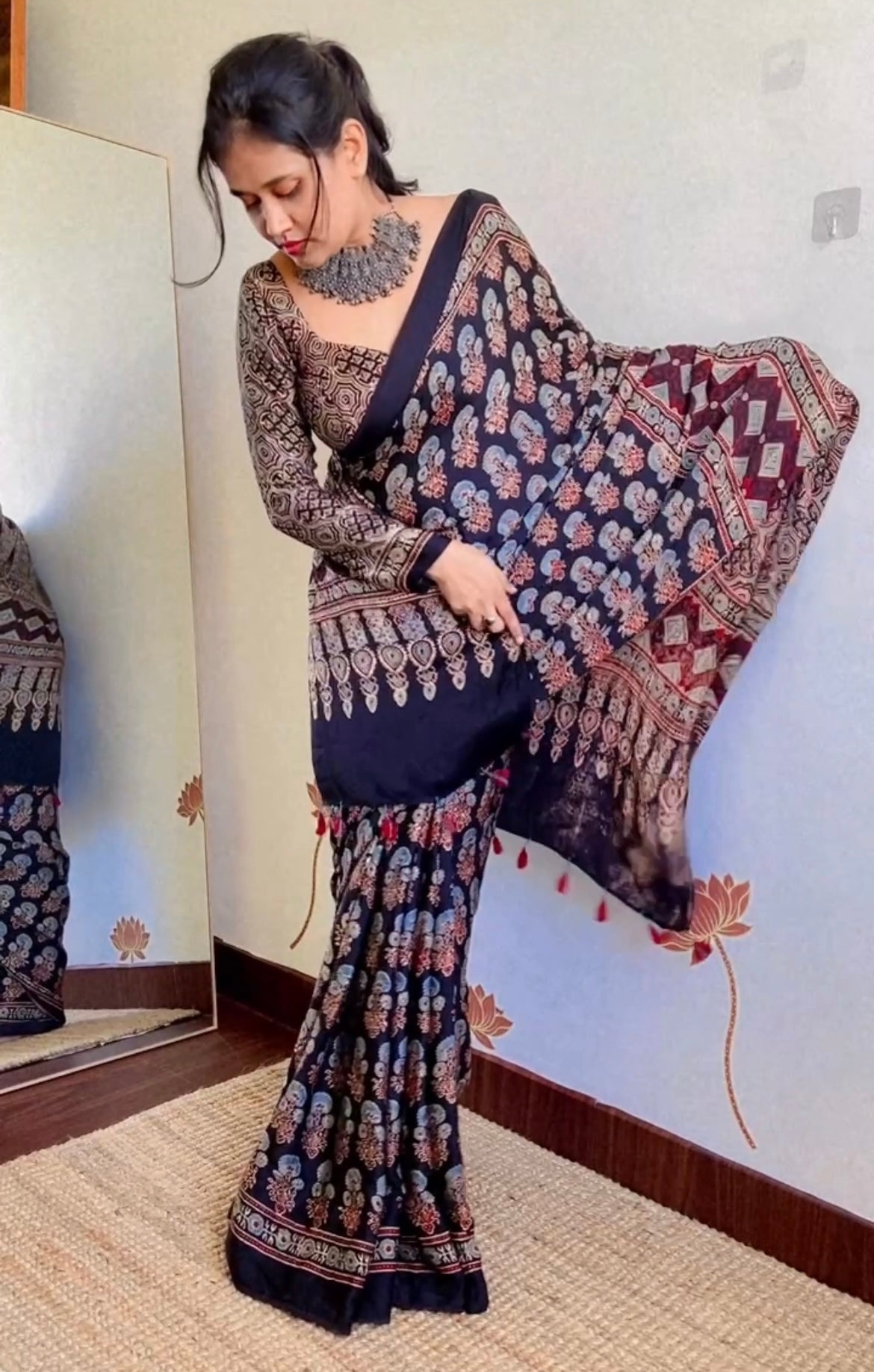 Ajrakh Modal Silk Saree