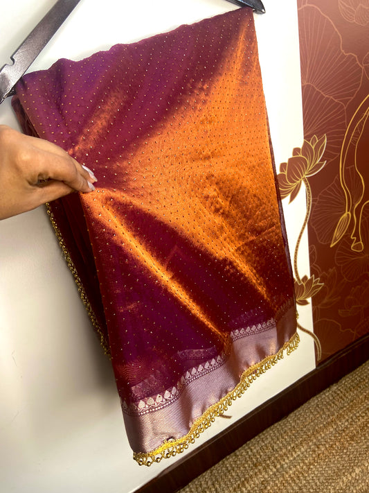 Designer Copperish Purple Tissue Silk Saree