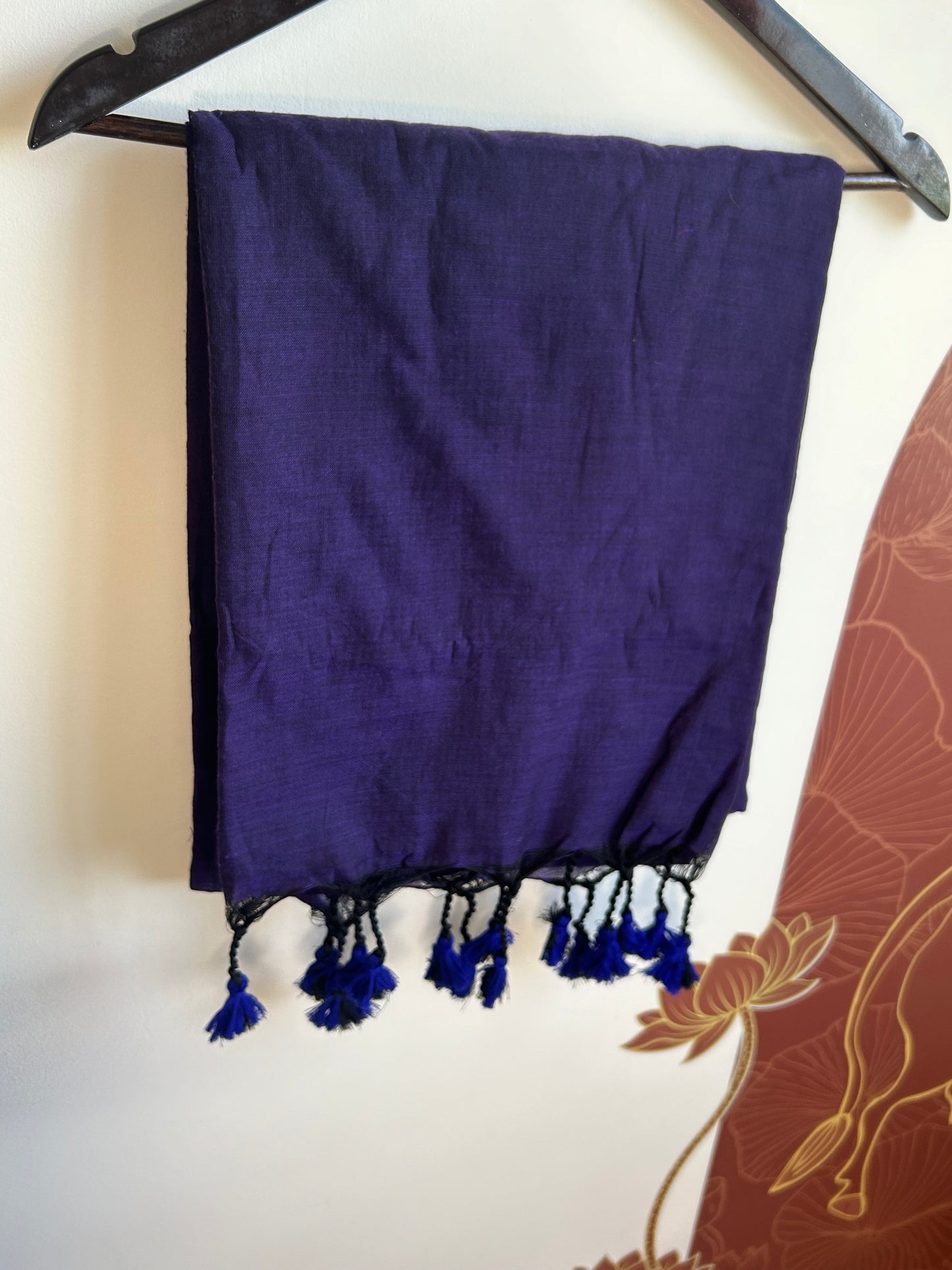 Plain Khadi Cotton With Long Tassels Saree