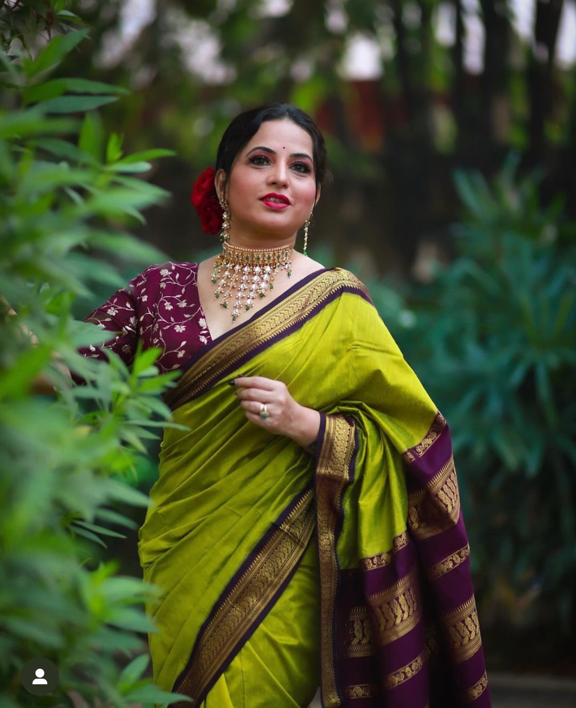 Lime with Purple Silk Cotton Saree