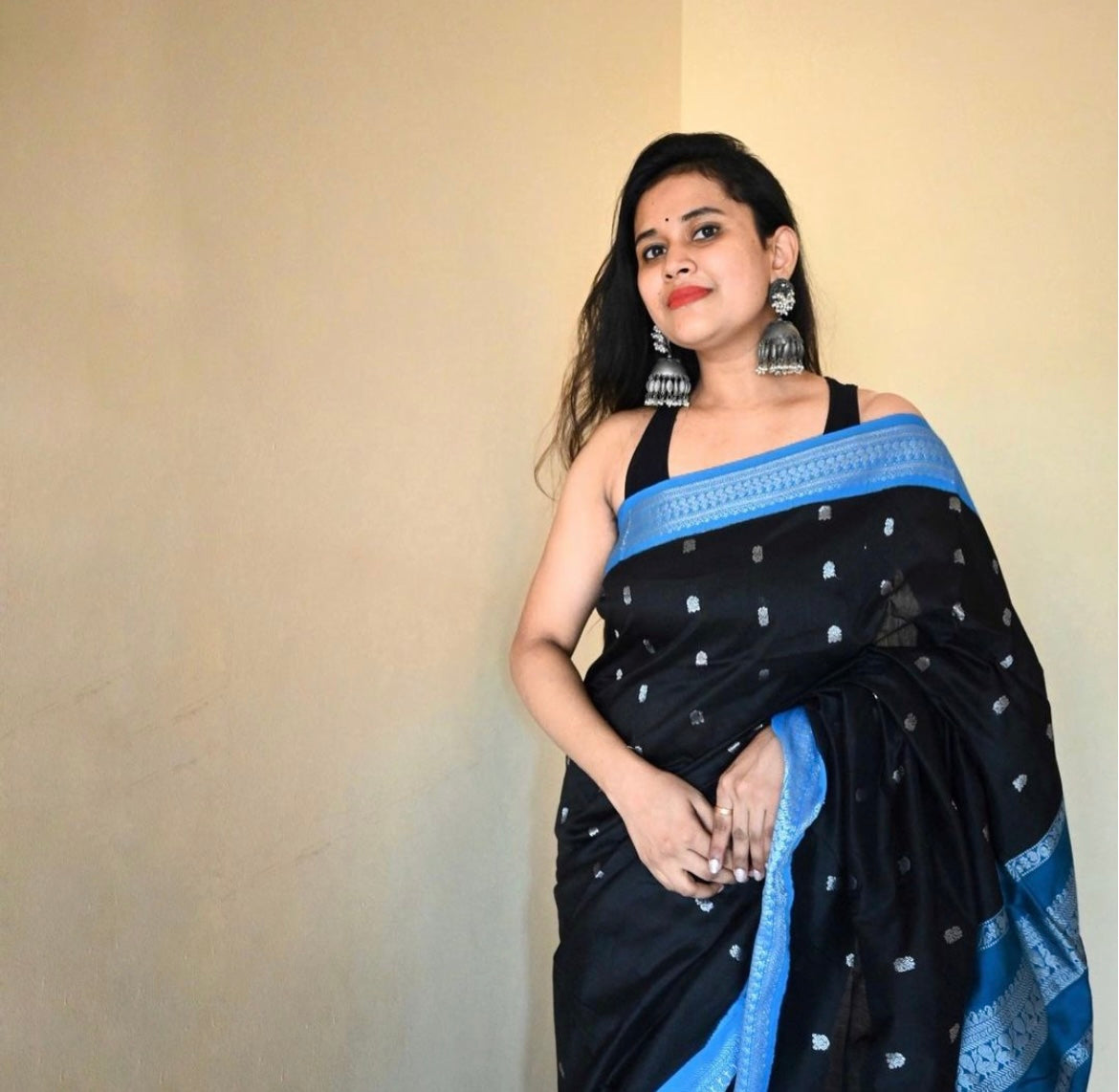 Black and Blue Butta Silk Cotton Sarees