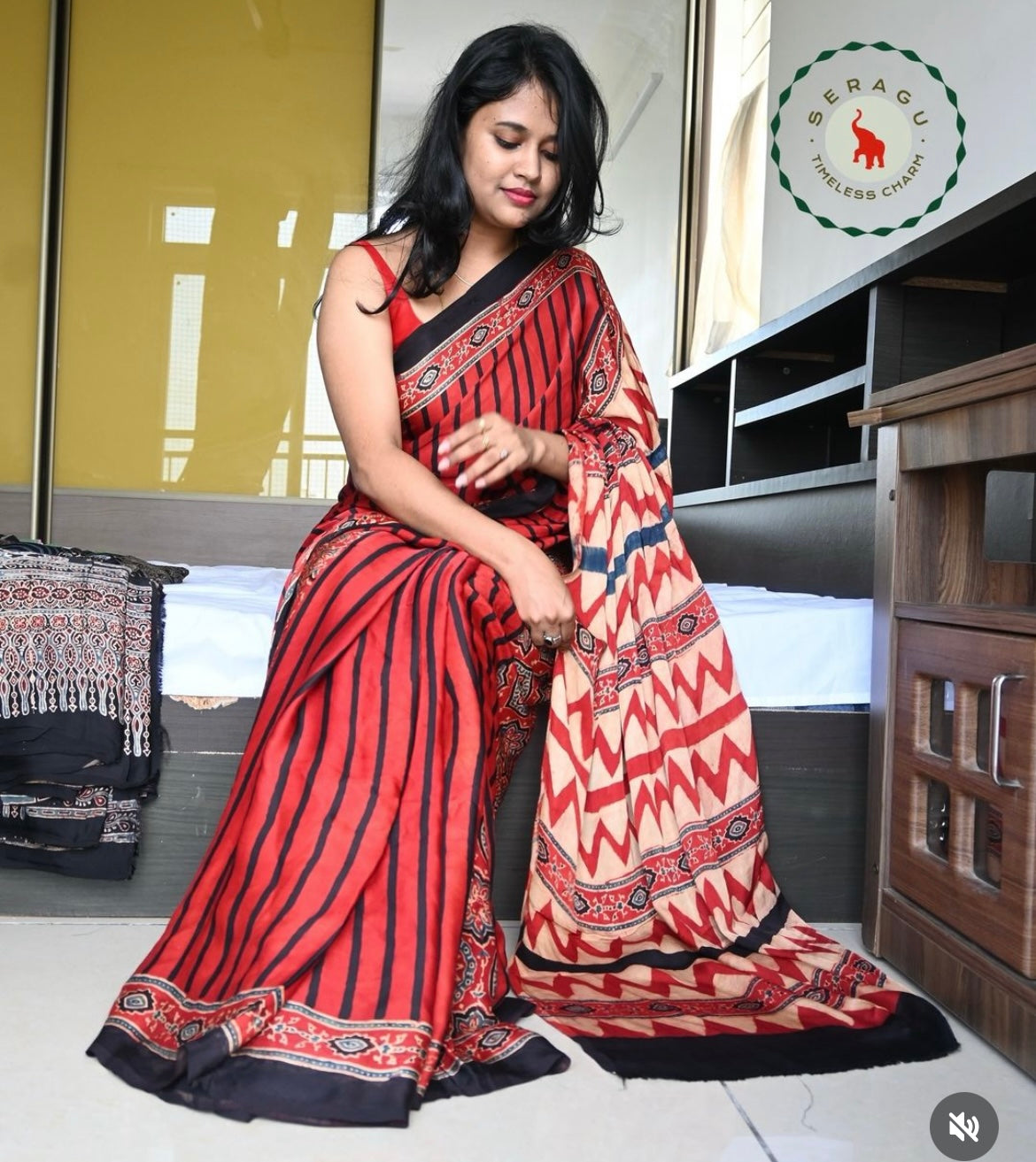 Ajrakh Modal Silk Saree