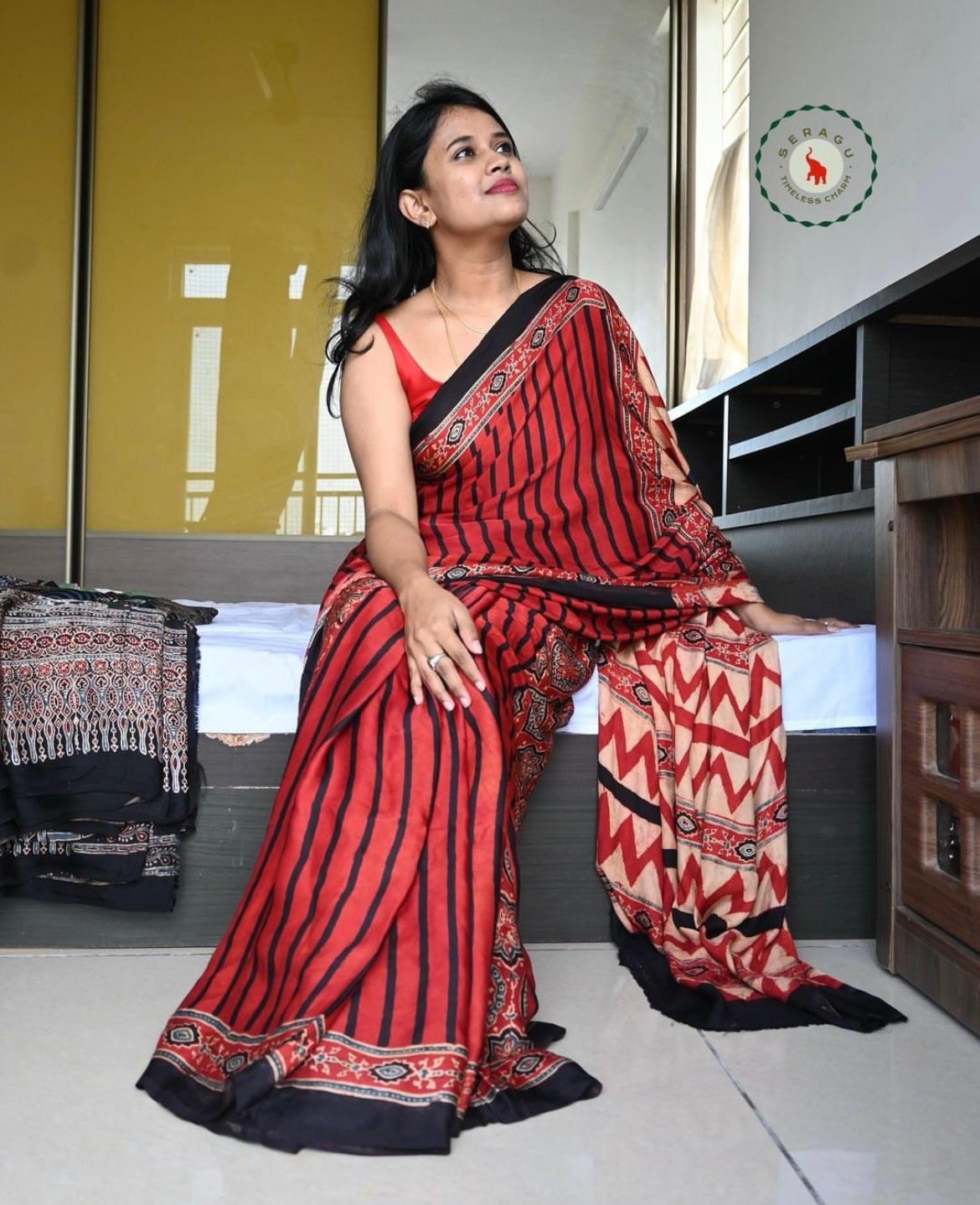 Ajrakh Modal Silk Saree