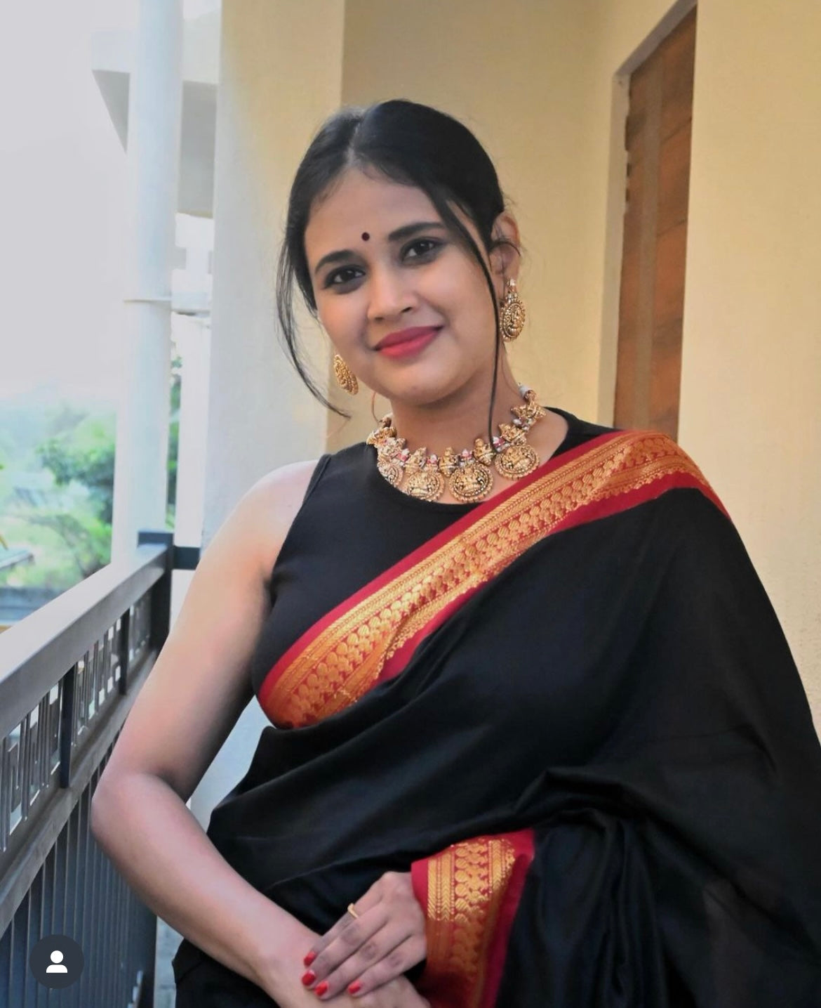 Black with Red Silk Cotton Saree