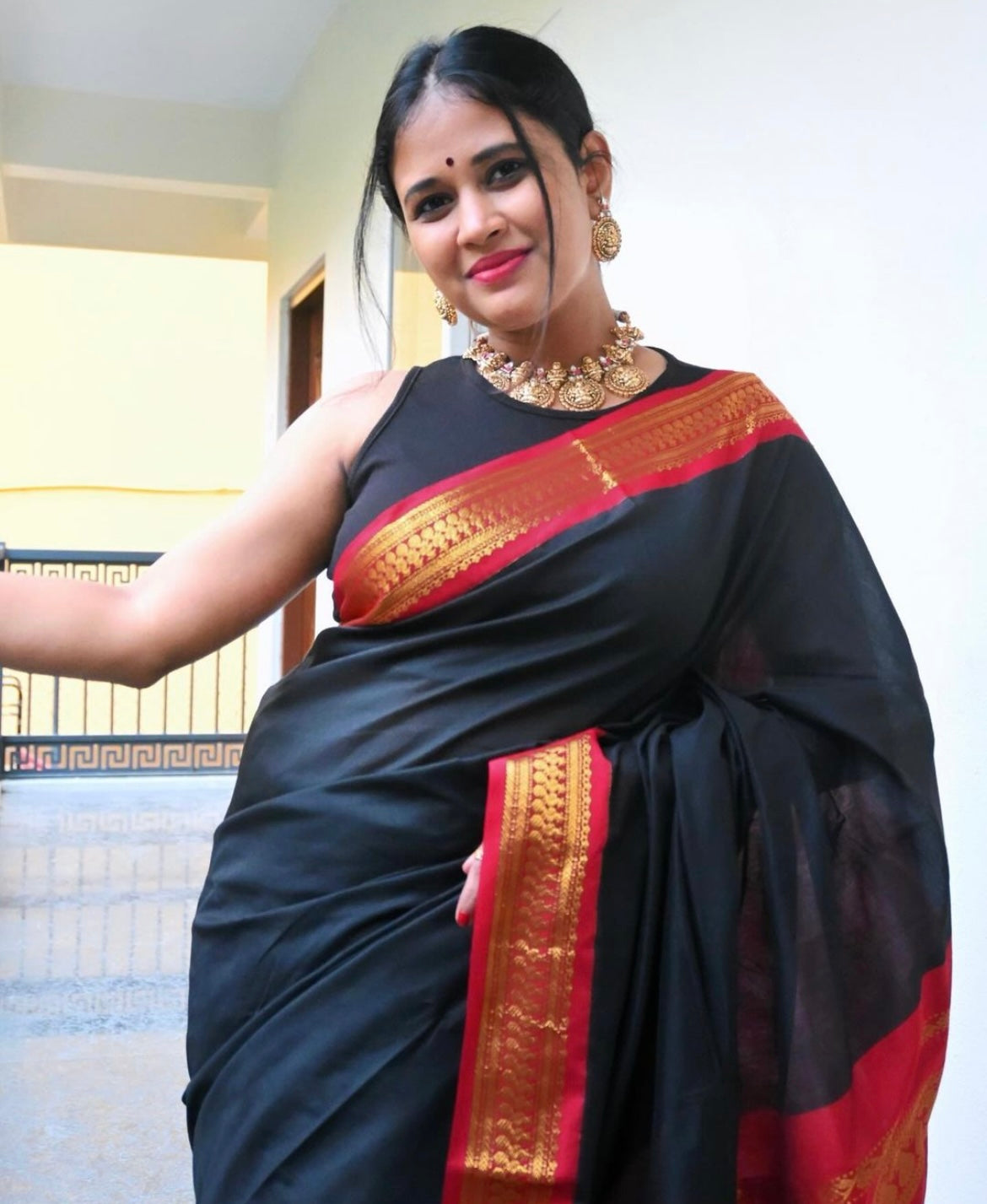 Black with Red Silk Cotton Saree