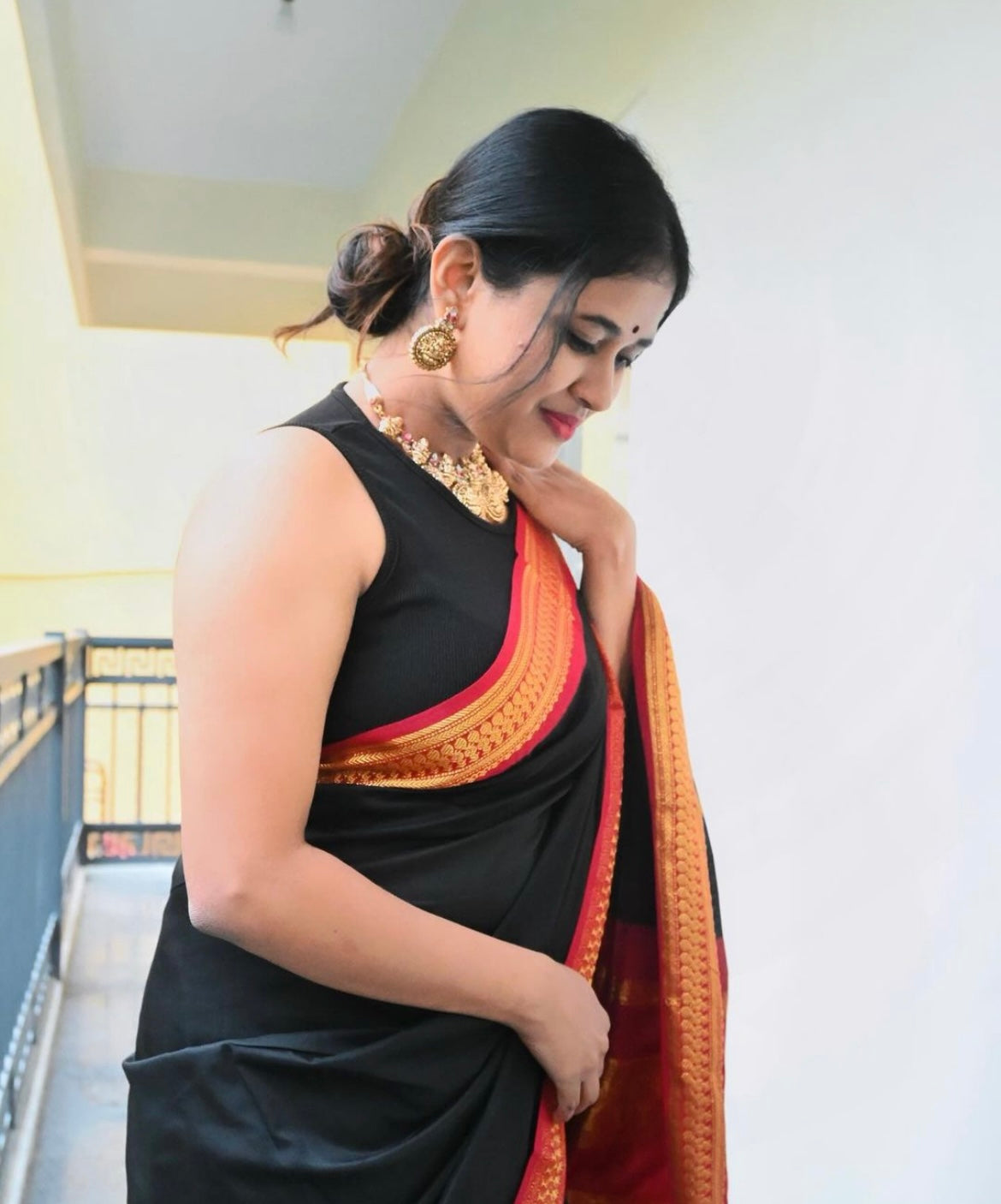 Black with Red Silk Cotton Saree