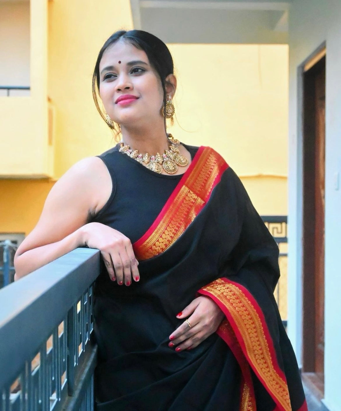 Black with Red Silk Cotton Saree