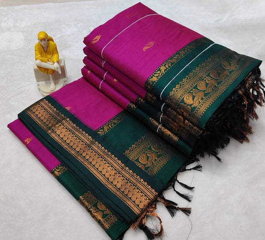 Pink with Green  Silk Cotton Saree