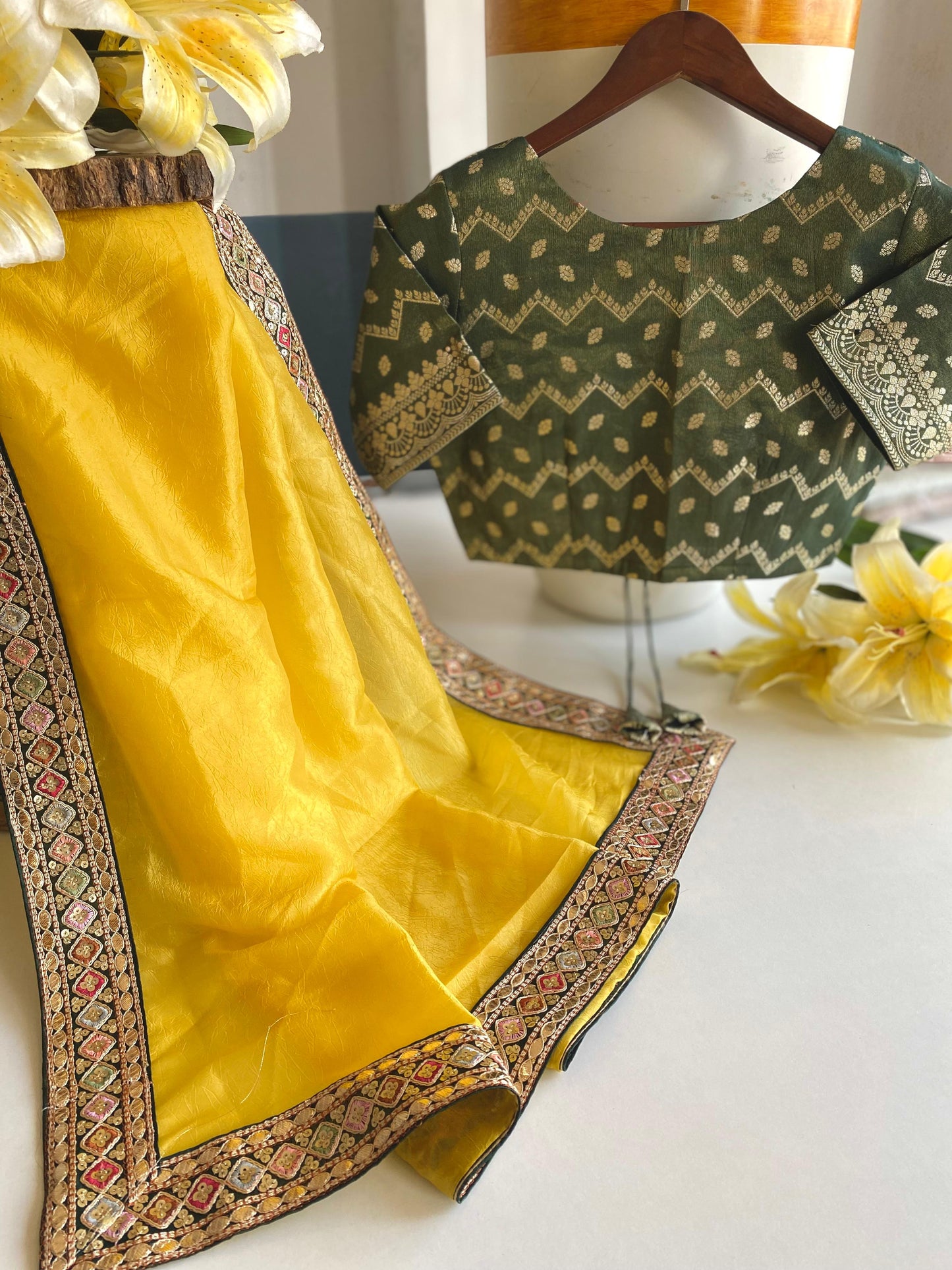 Yellow soft tissue silk saree