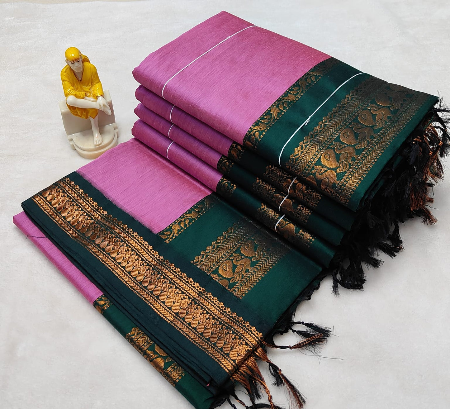 Pink with Green  Silk Cotton Saree