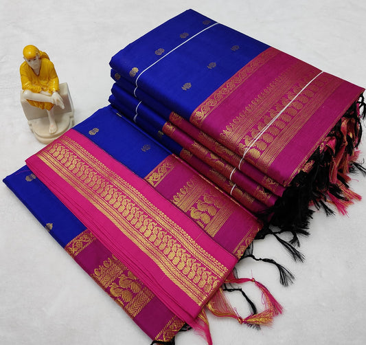 Pink with Blue Silk Cotton Saree