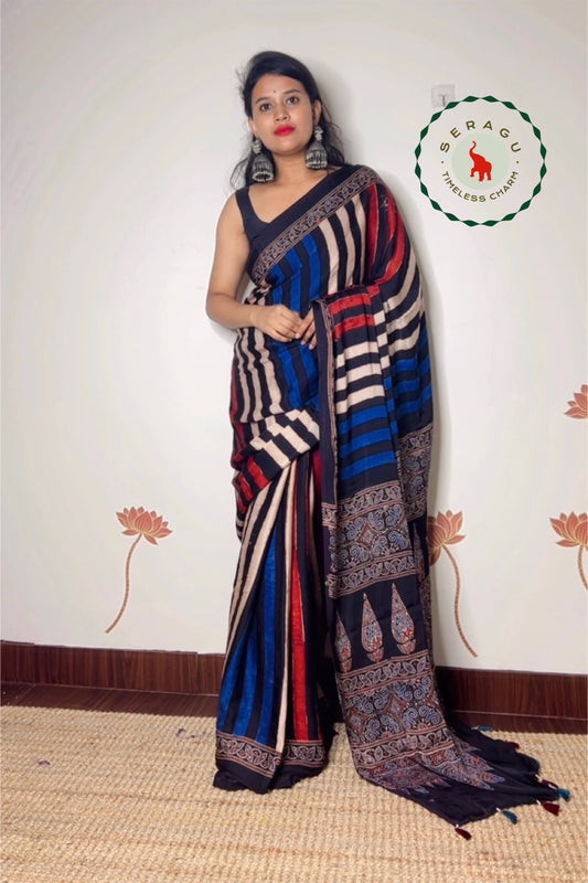 Ajrakh Modal Silk Saree