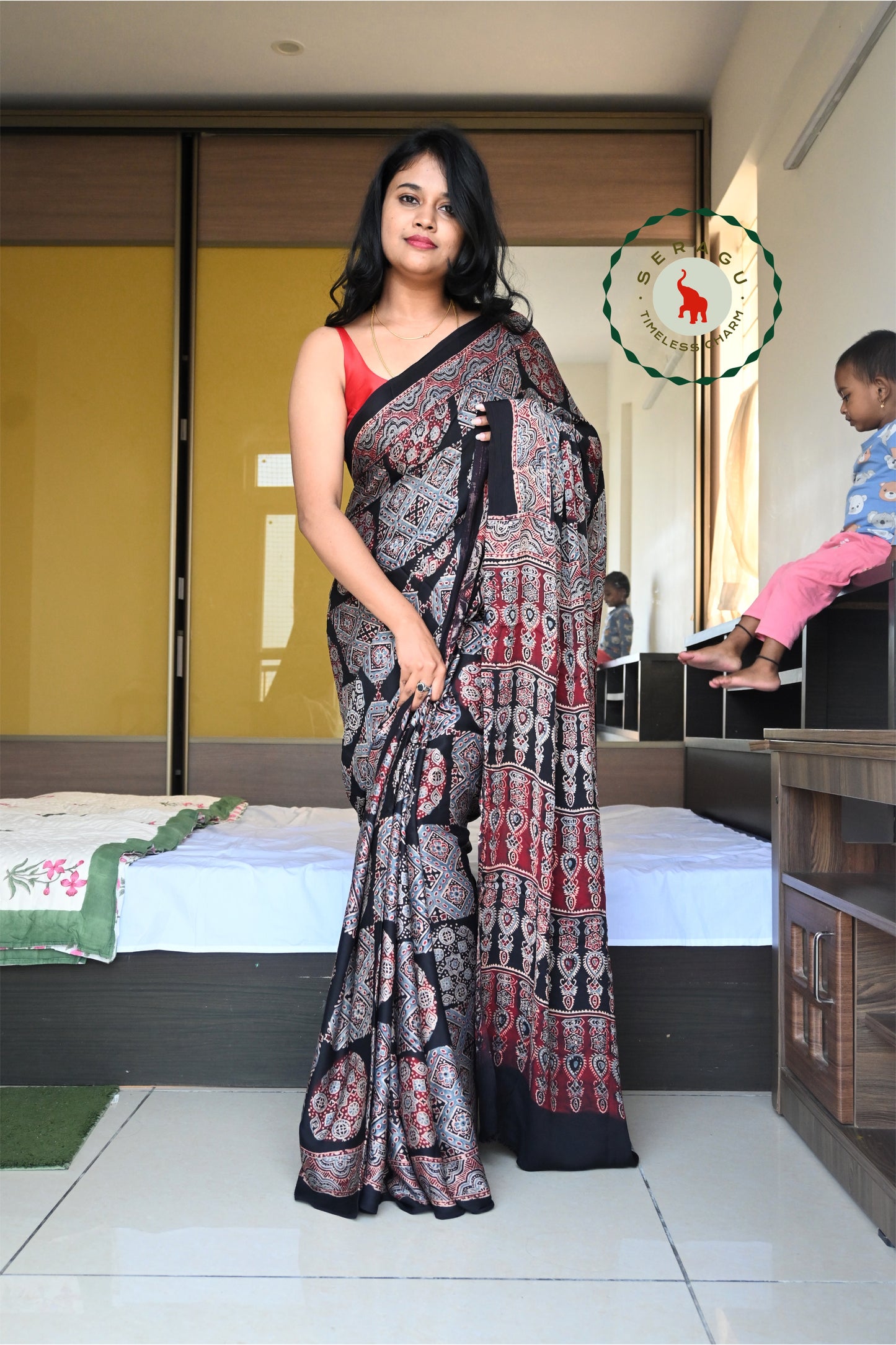 Ajrakh Modal Silk Saree