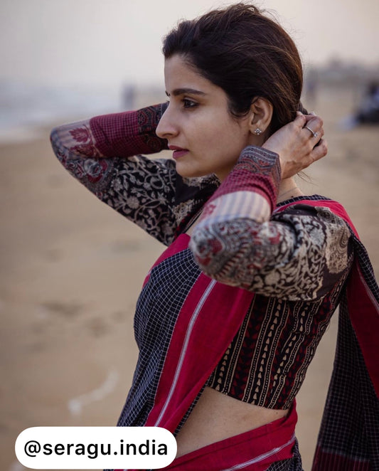 Red and Black Patteda Anchu Saree