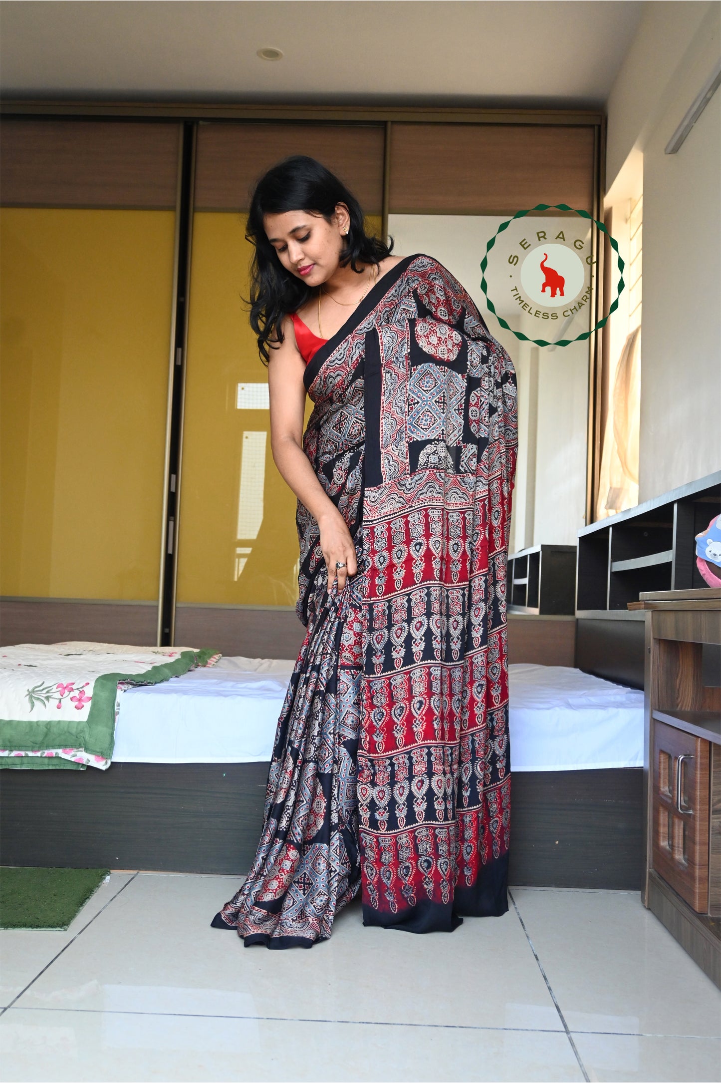 Ajrakh Modal Silk Saree