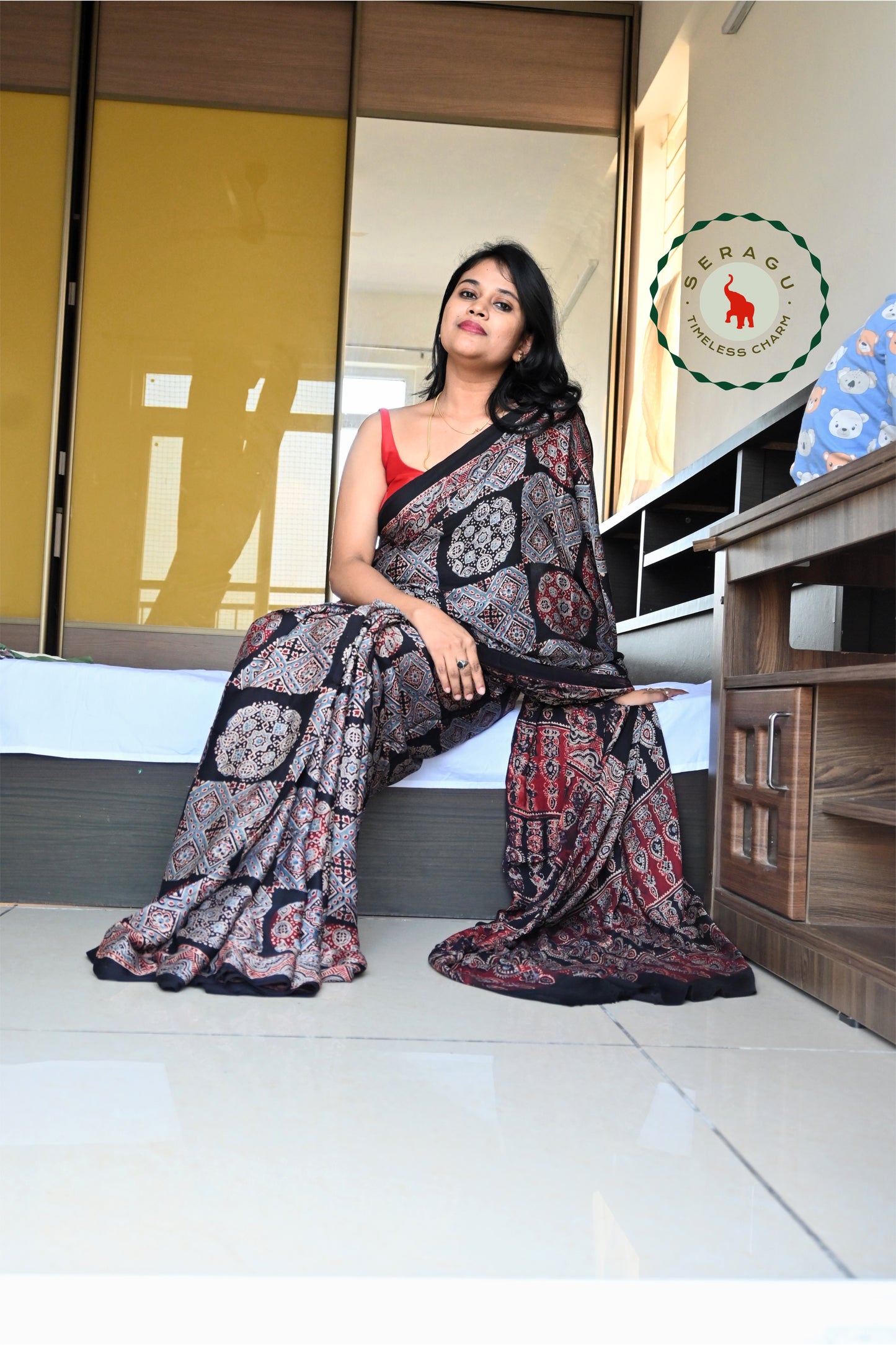 Ajrakh Modal Silk Saree