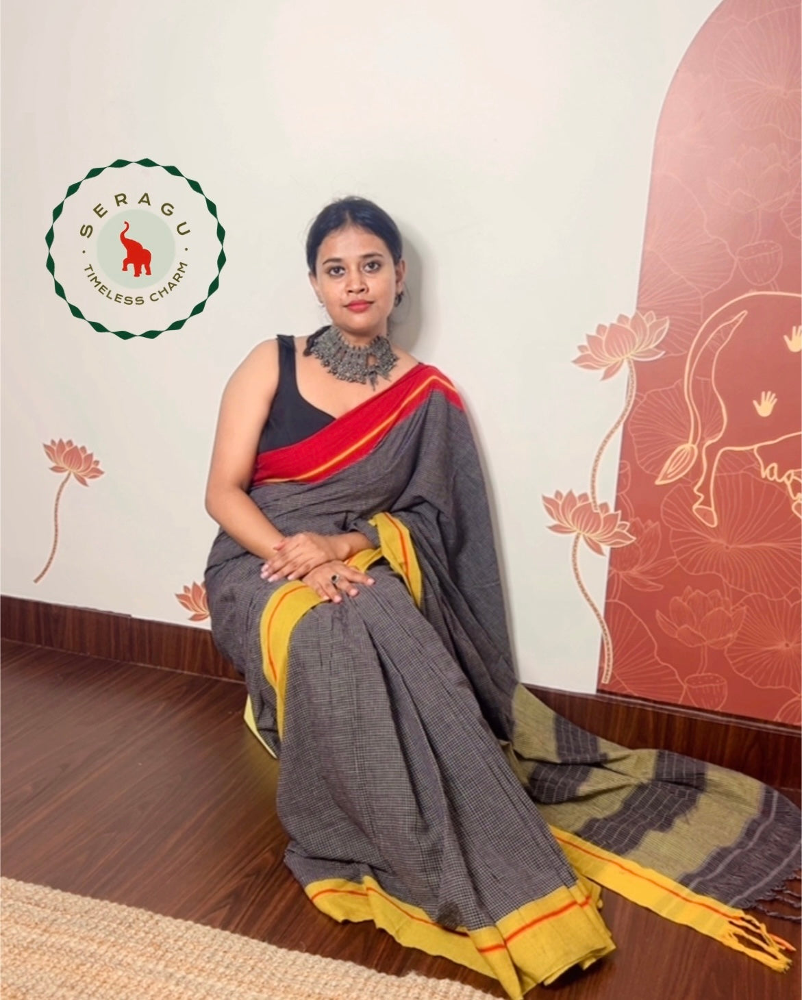 Yellow, Red and Black Patteda Anchu saree