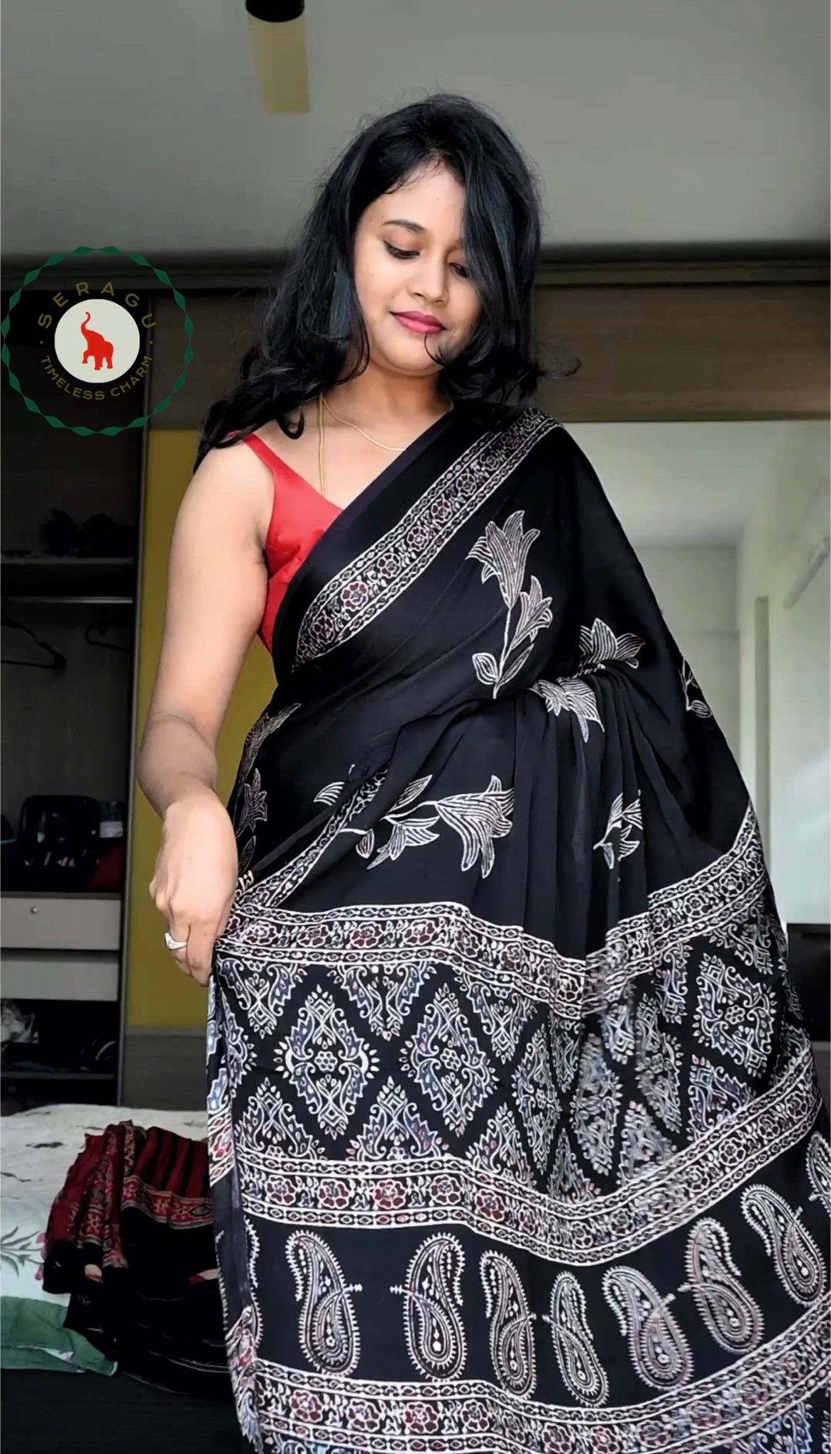 Ajrakh Modal Silk Saree