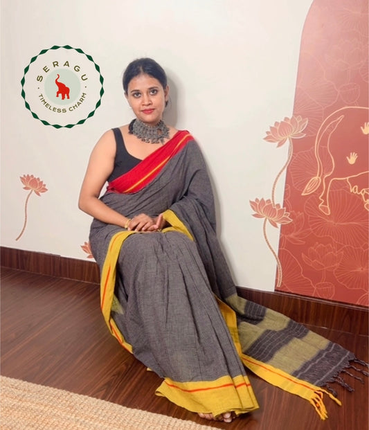 Yellow, Red and Black Patteda Anchu saree