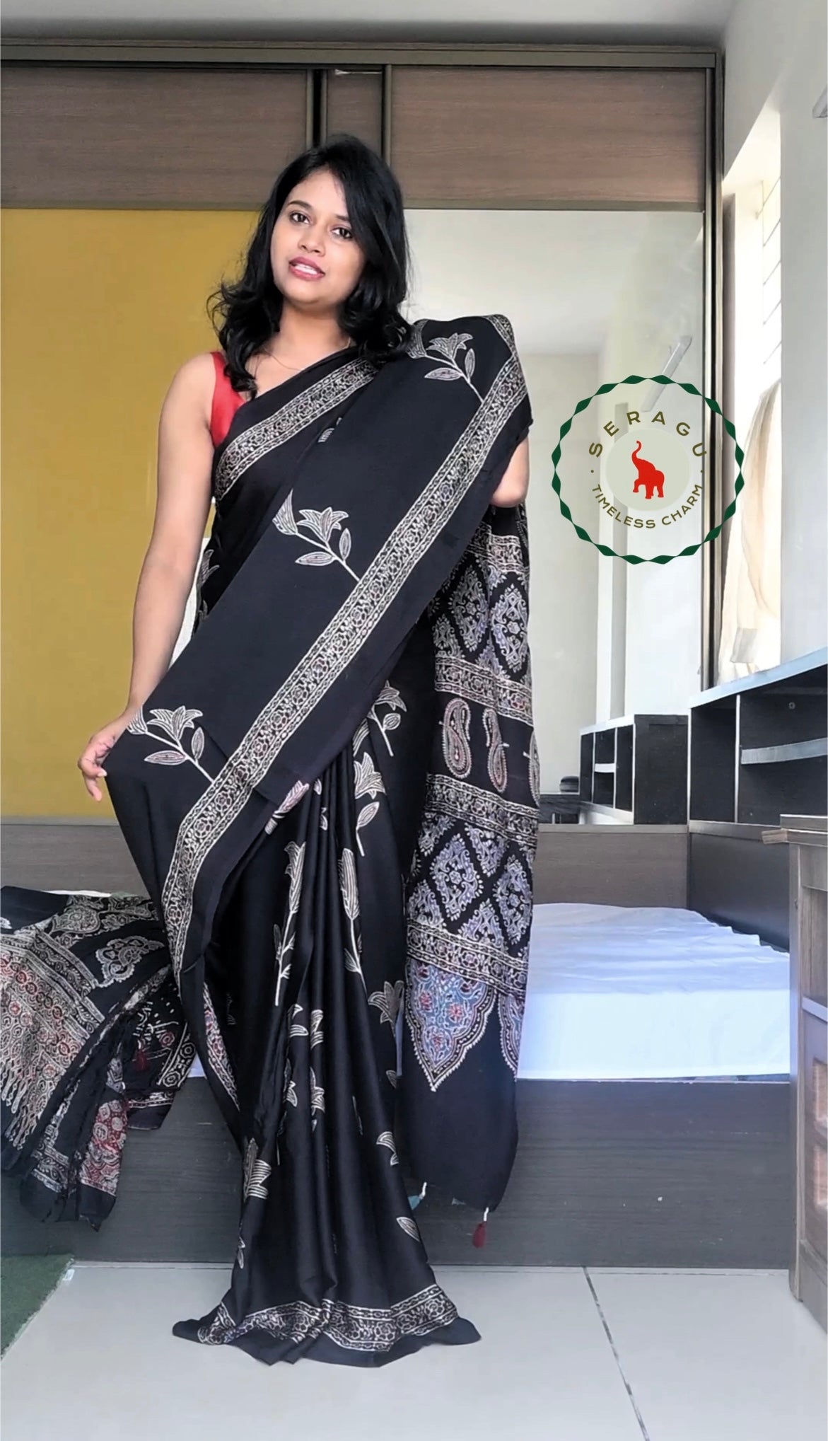 Ajrakh Modal Silk Saree