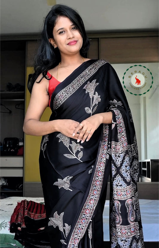 Ajrakh Modal Silk Saree