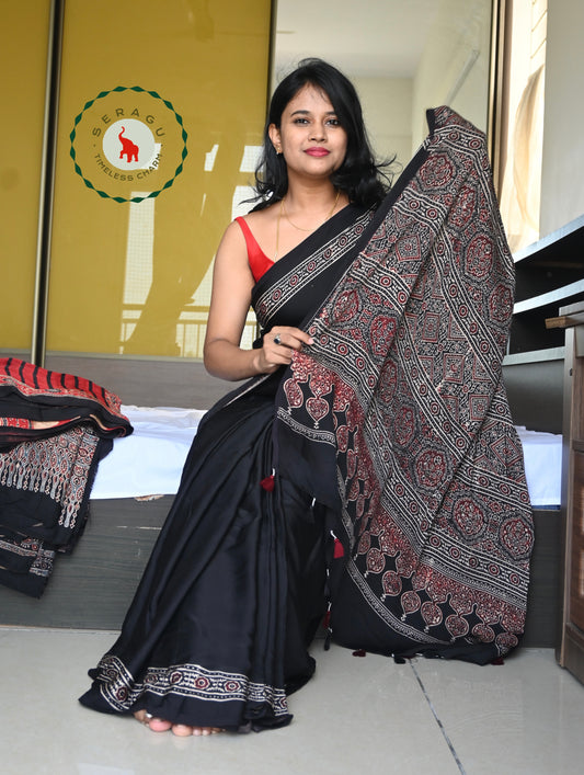 Ajrakh Modal Silk Saree