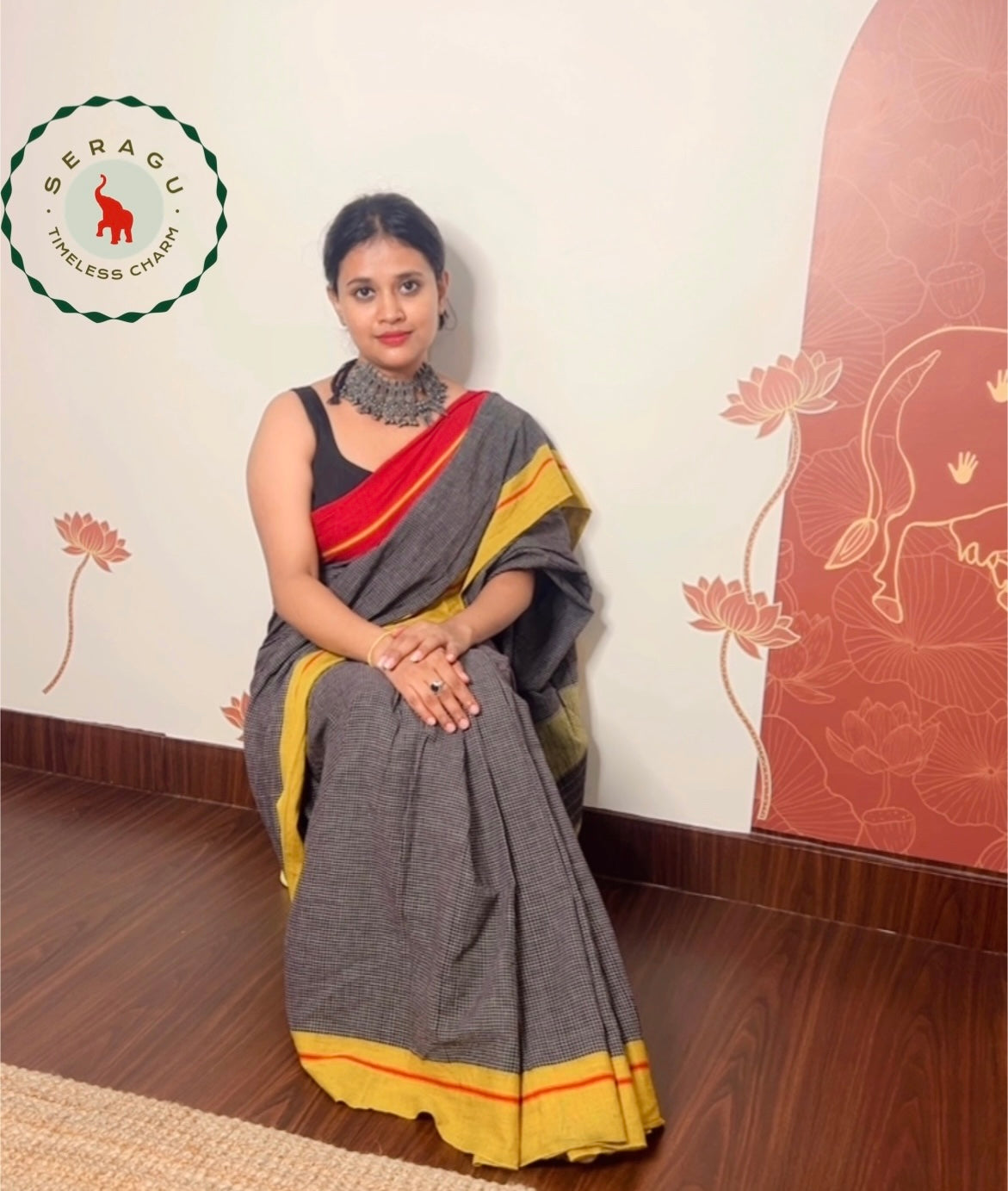 Yellow, Red and Black Patteda Anchu saree