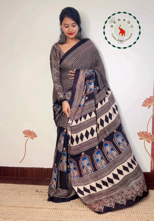 Ajrakh Modal Silk Saree