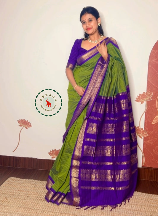 Parrot Green Silk Cotton Saree