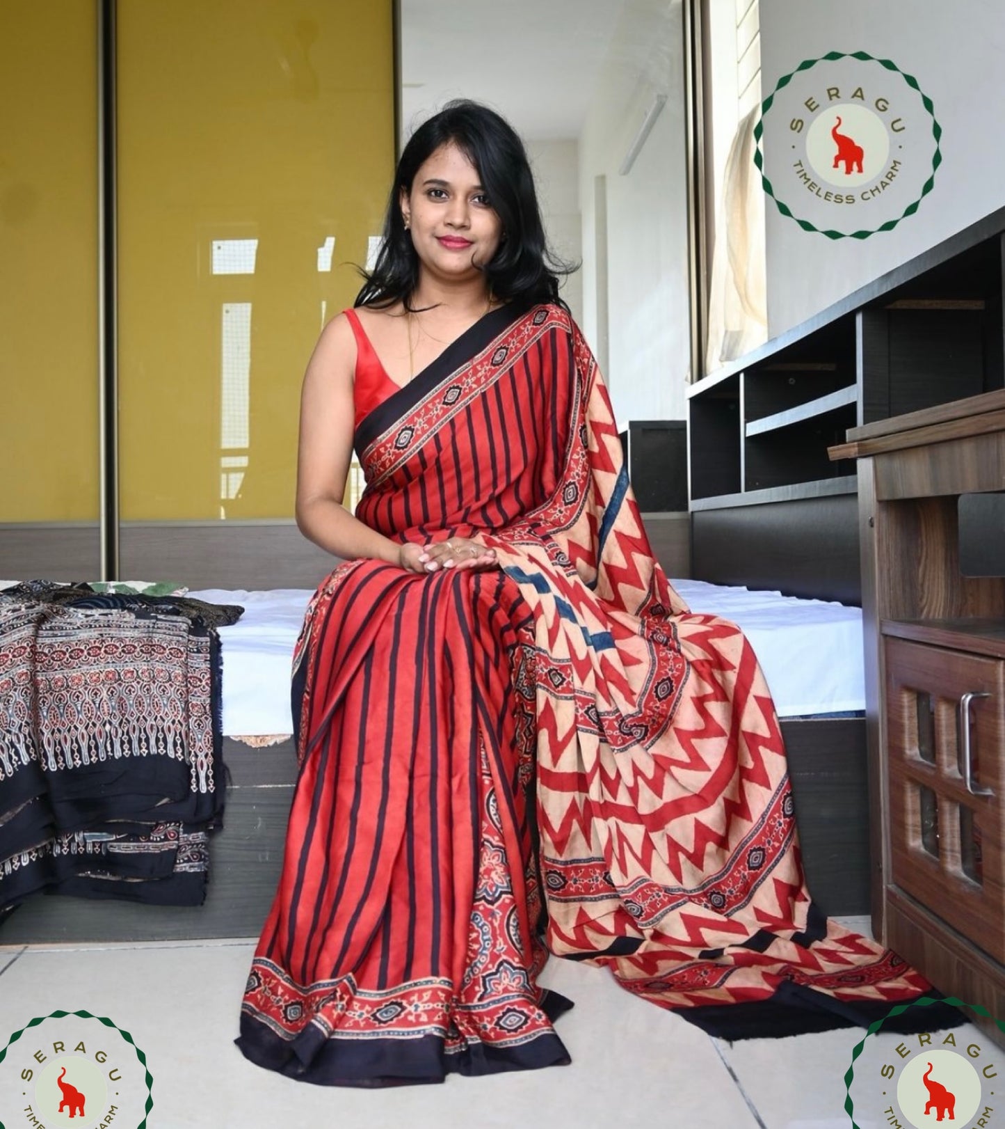 Ajrakh Modal Silk Saree